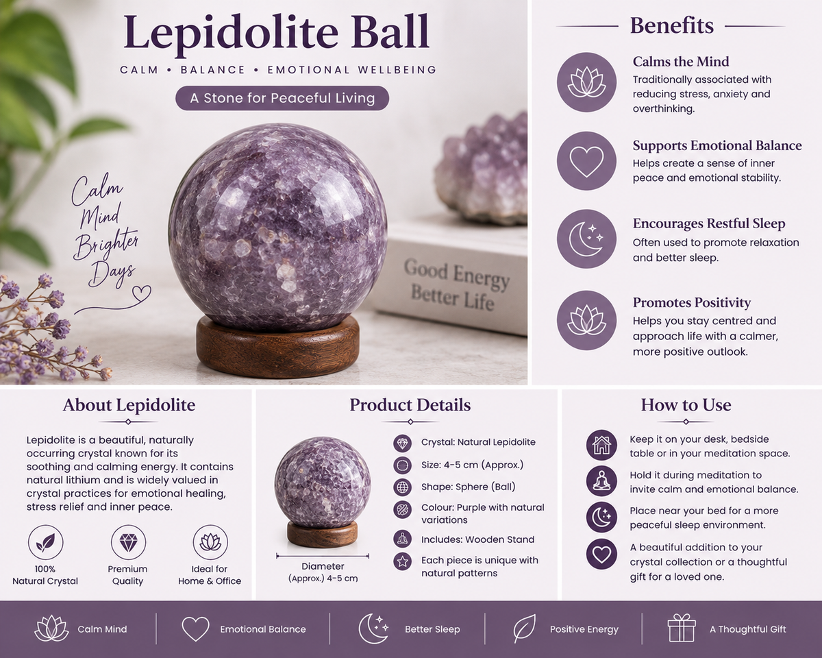 Natural Lepidolite Crystal Ball | Purple Lepidolite Sphere | Calm & Emotional Balance (With Certificate and Pre-energized)