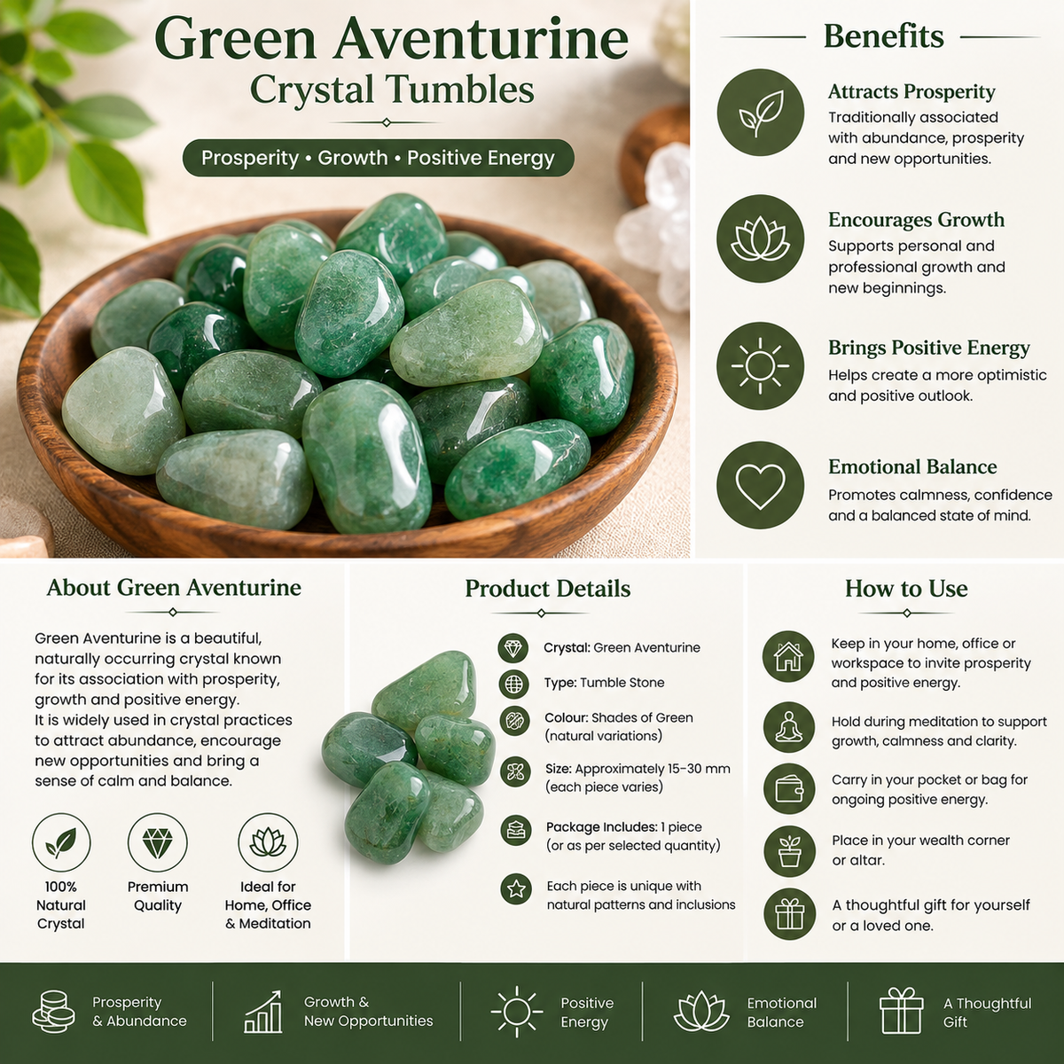 Natural Green Aventurine Crystal Tumbles | Prosperity, Growth & Positive Energy | 50 Grams (3 to 5 tumbles)
