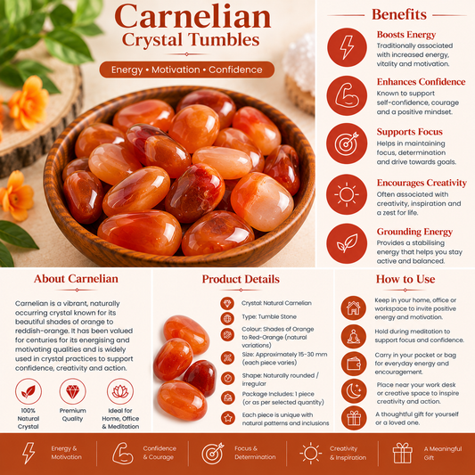 Natural Carnelian Crystal Tumbles | Energy, Motivation & Confidence | 50 Grams (3 to 5 tumbles)
