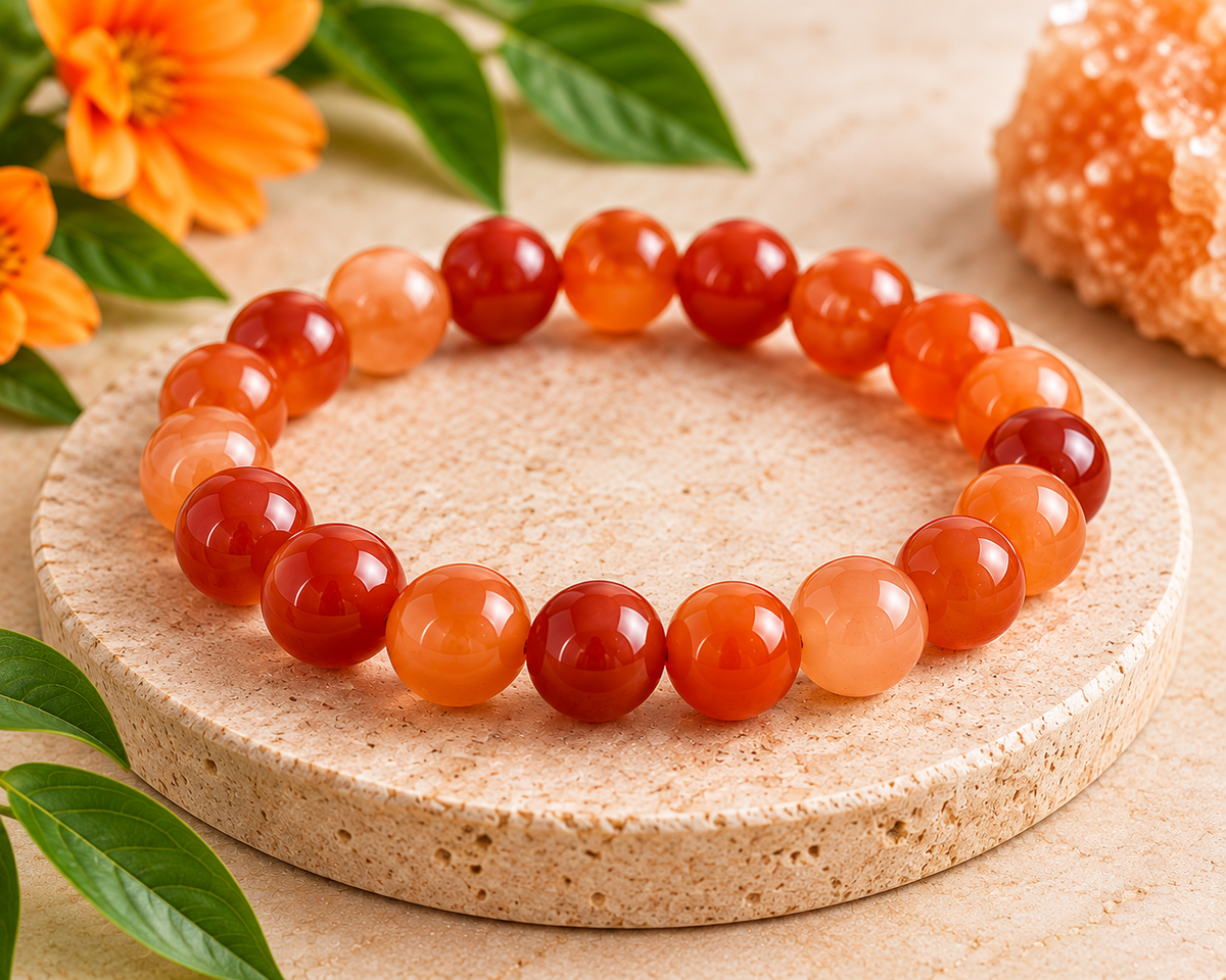 Natural Carnelian Crystal Bracelet | Energy, Motivation & Confidence (Certified and Pre-energized)