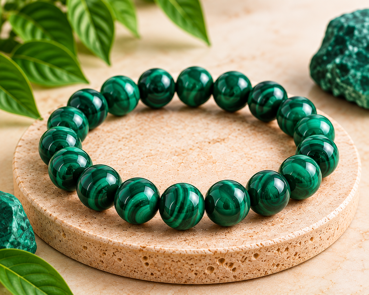 Natural Malachite Crystal Bracelet | Protection, Transformation & Abundance (Certified and Pre-energized)