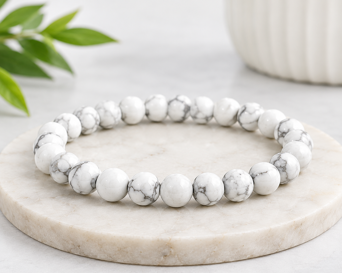 Natural Howlite Crystal Bracelet | Calm, Clarity (Certified and Pre-energized)