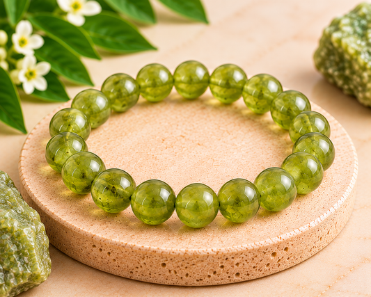 Natural Peridot Crystal Bracelet | 8mm | Prosperity, Growth & Positivity (Certified and Pre-energized)